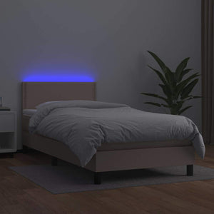 Κρεβάτι Boxspring Στρώμα&LED Καπουτσίνο 90x190 εκ. Συνθ. Δέρμα