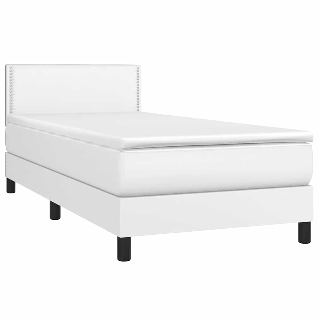 Κρεβάτι Boxspring με Στρώμα & LED Λευκό 90x200 εκ. Συνθ. Δέρμα