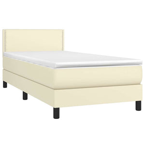 Κρεβάτι Boxspring με Στρώμα & LED Κρεμ 90x200 εκ. Συνθ. Δέρμα
