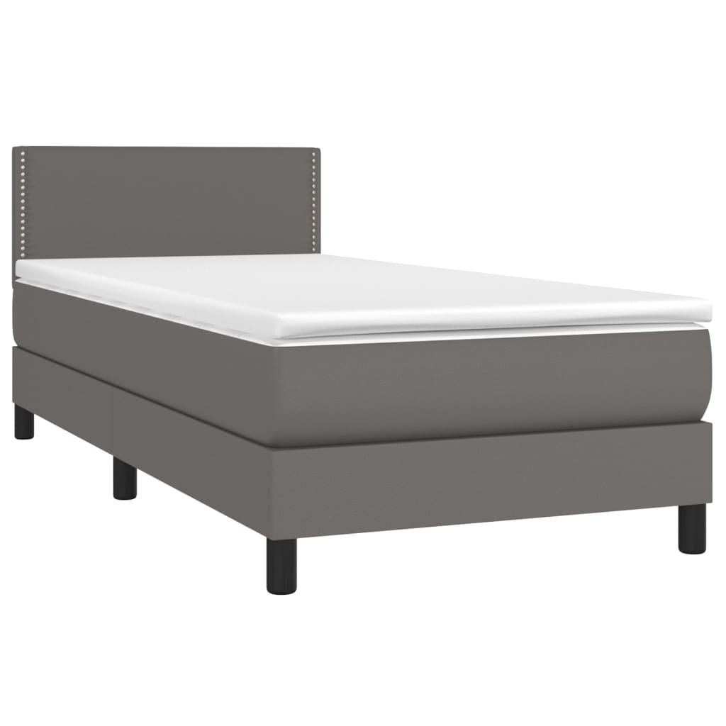 Κρεβάτι Boxspring με Στρώμα & LED Γκρι 100x200 εκ. Συνθ. Δέρμα