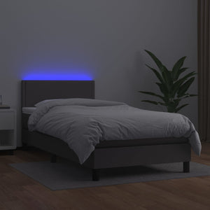 Κρεβάτι Boxspring με Στρώμα & LED Γκρι 100x200 εκ. Συνθ. Δέρμα
