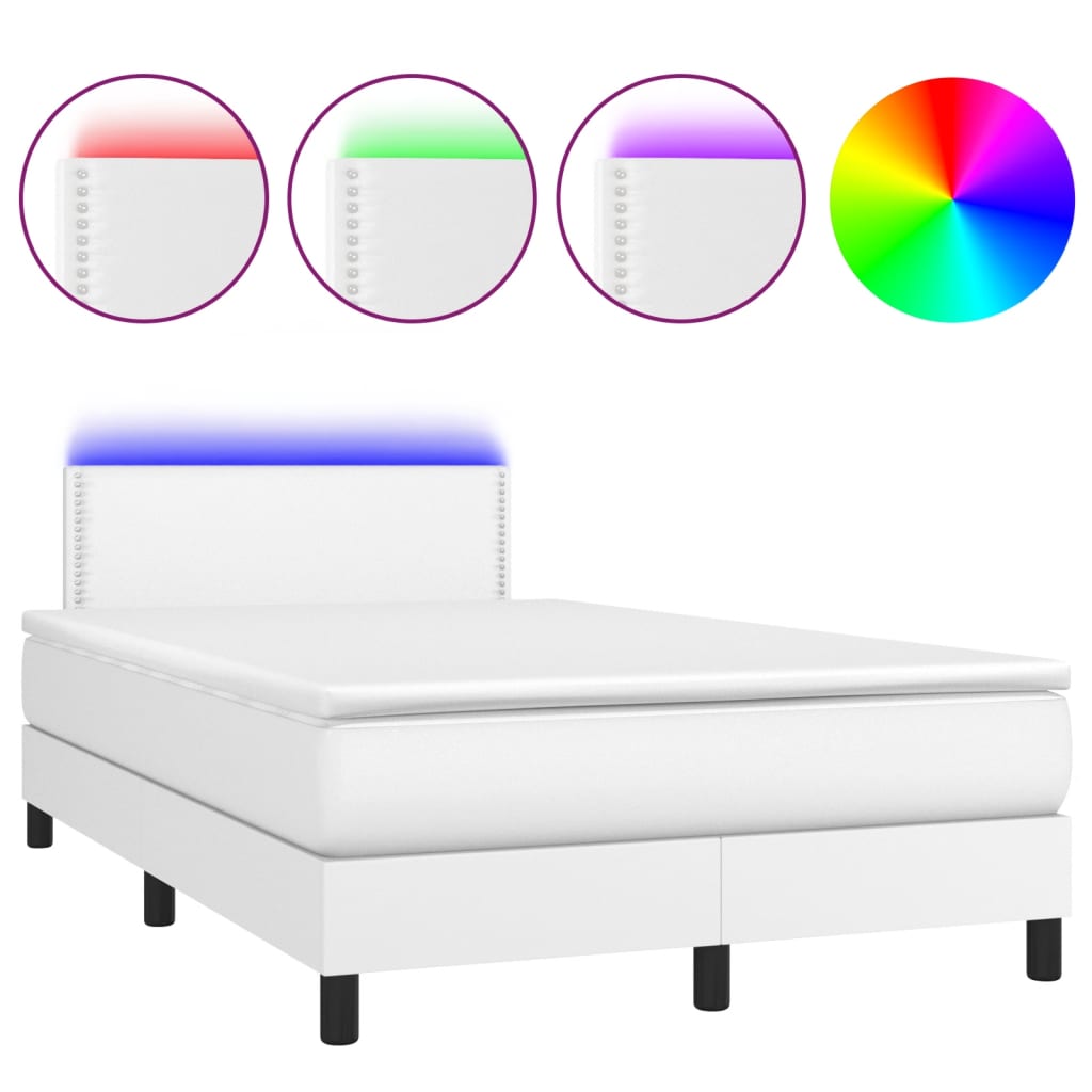 Κρεβάτι Boxspring με Στρώμα & LED Λευκό 120x200 εκ. Συνθ. Δέρμα
