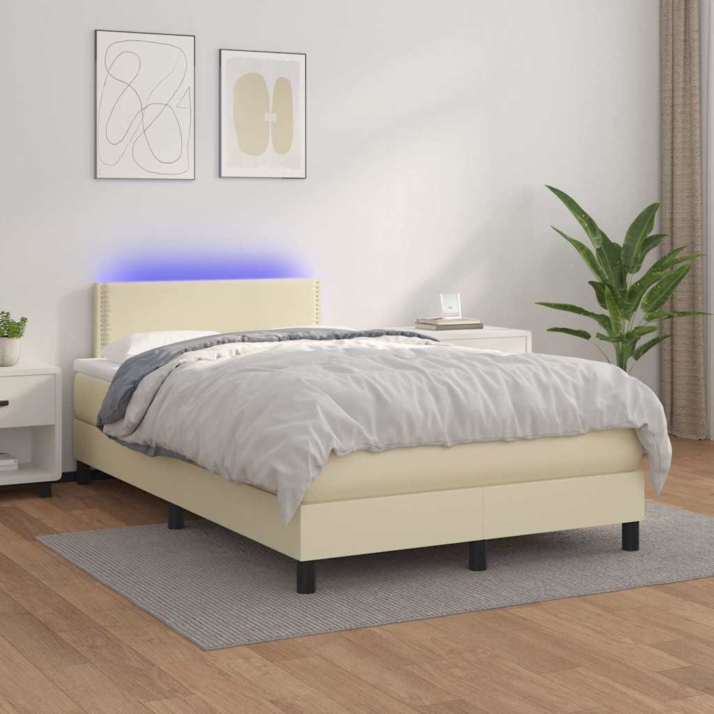 Κρεβάτι Boxspring με Στρώμα & LED Κρεμ 120x200 εκ. Συνθ. Δέρμα