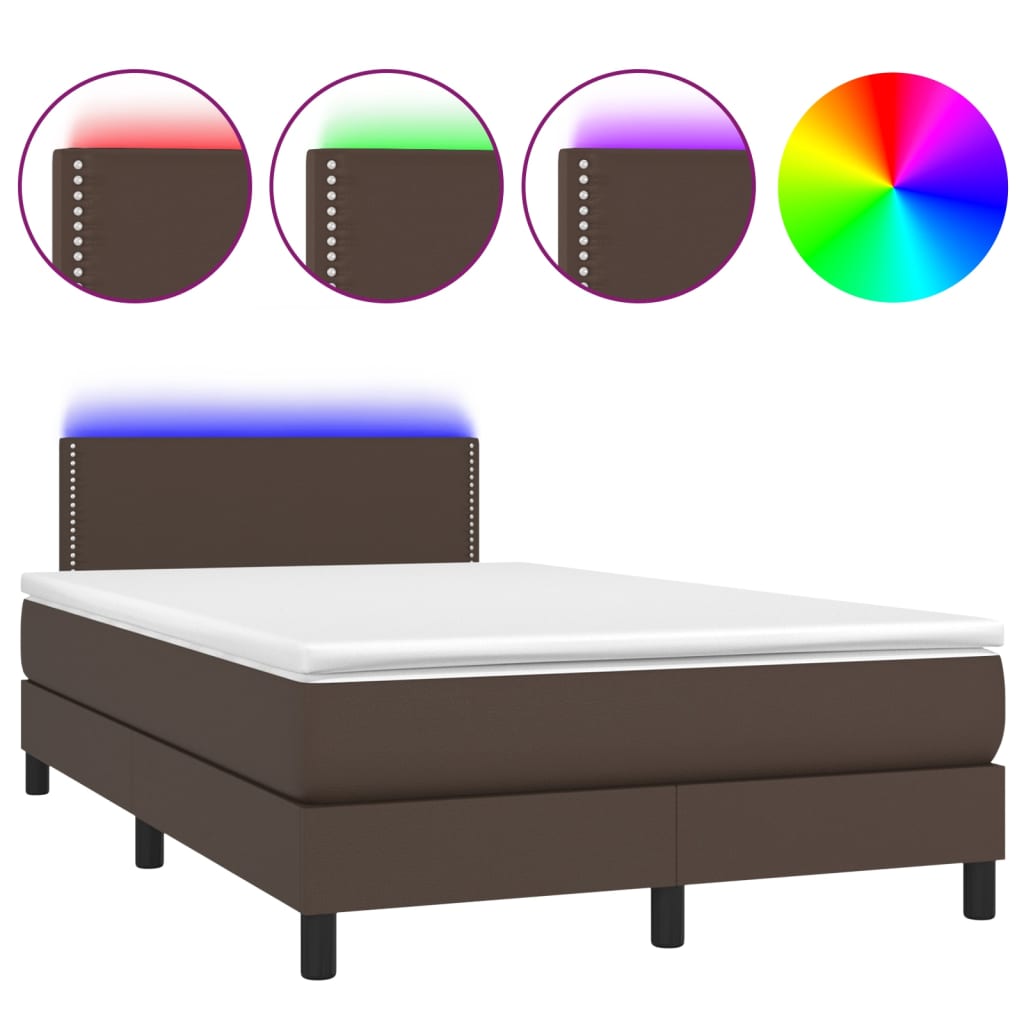 Κρεβάτι Boxspring με Στρώμα & LED Καφέ 120x200 εκ. Συνθ. Δέρμα