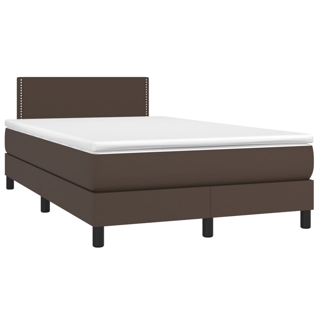 Κρεβάτι Boxspring με Στρώμα & LED Καφέ 120x200 εκ. Συνθ. Δέρμα