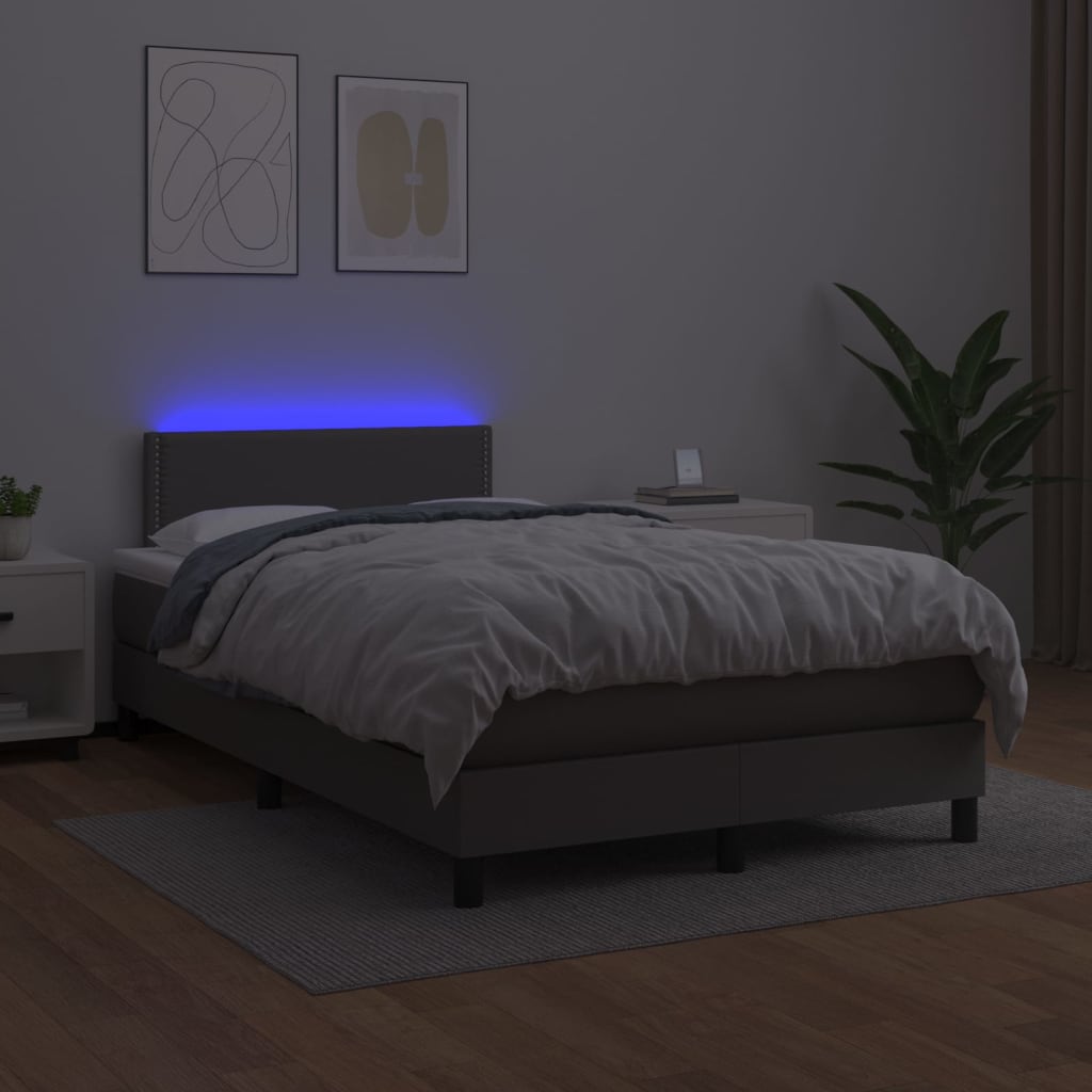 Κρεβάτι Boxspring με Στρώμα & LED Γκρι 120x200 εκ. Συνθ. Δέρμα