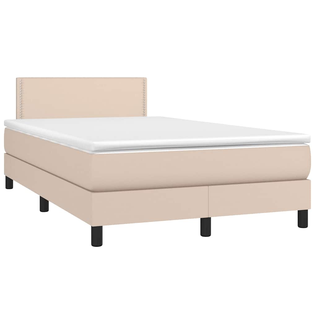 Κρεβάτι Boxspring Στρώμα&LED Καπουτσίνο 120x200 εκ. Συνθ. Δέρμα
