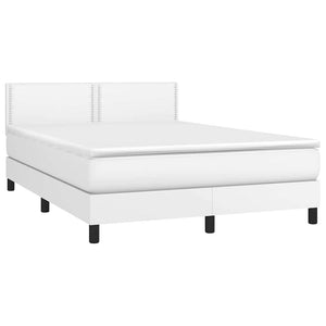 Κρεβάτι Boxspring με Στρώμα & LED Λευκό 140x190 εκ. Συνθ. Δέρμα