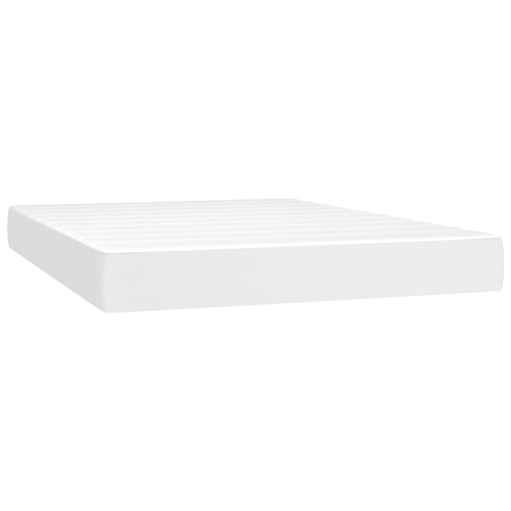 Κρεβάτι Boxspring με Στρώμα & LED Λευκό 140x190 εκ. Συνθ. Δέρμα