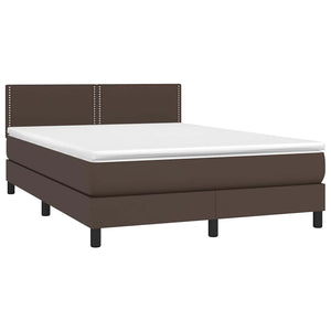 Κρεβάτι Boxspring με Στρώμα & LED Καφέ 140x190 εκ. Συνθ. Δέρμα - Pakobazaar