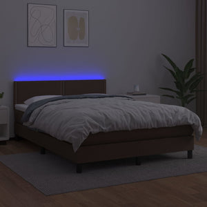 Κρεβάτι Boxspring με Στρώμα & LED Καφέ 140x190 εκ. Συνθ. Δέρμα