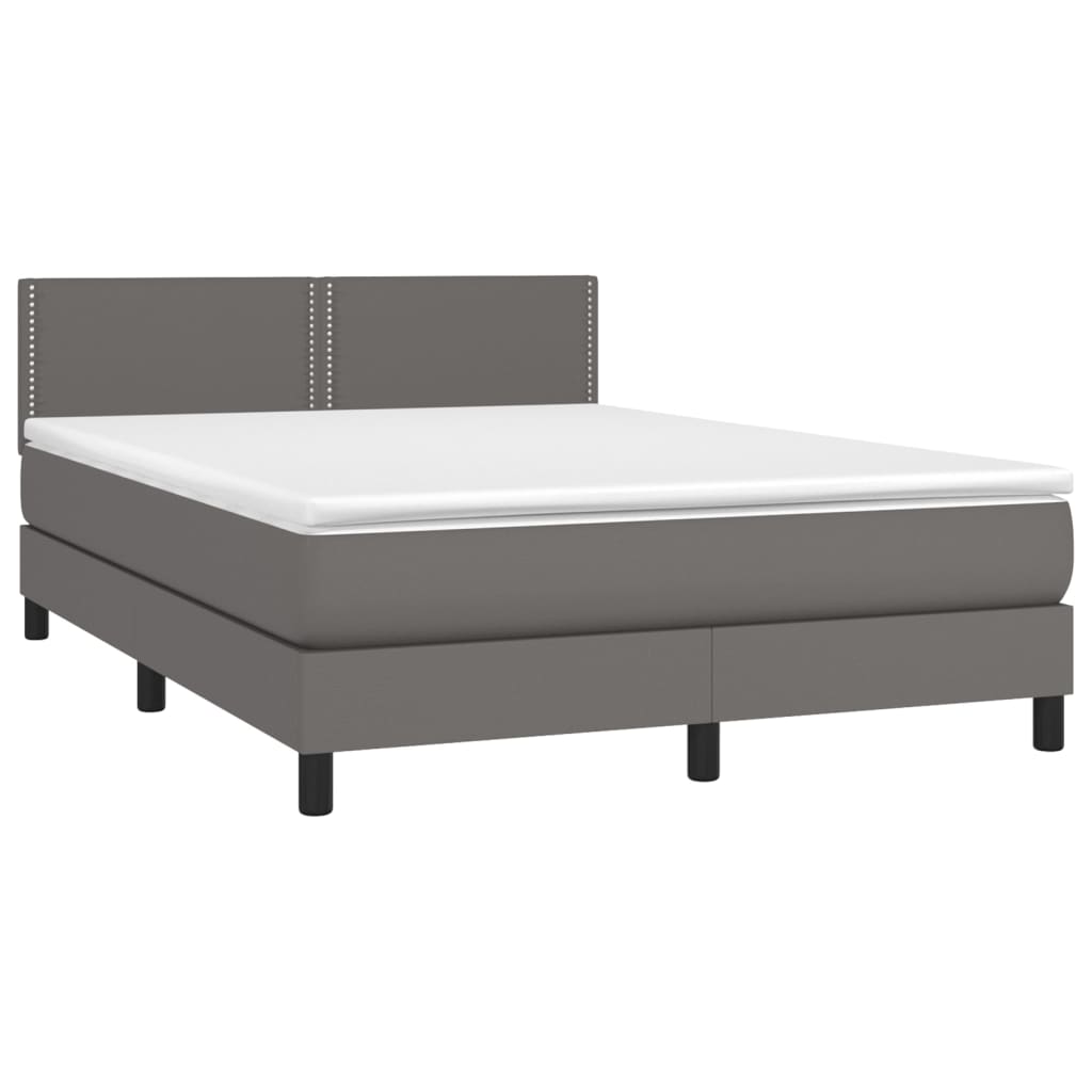 Κρεβάτι Boxspring με Στρώμα & LED Γκρι 140x190 εκ. Συνθ. Δέρμα