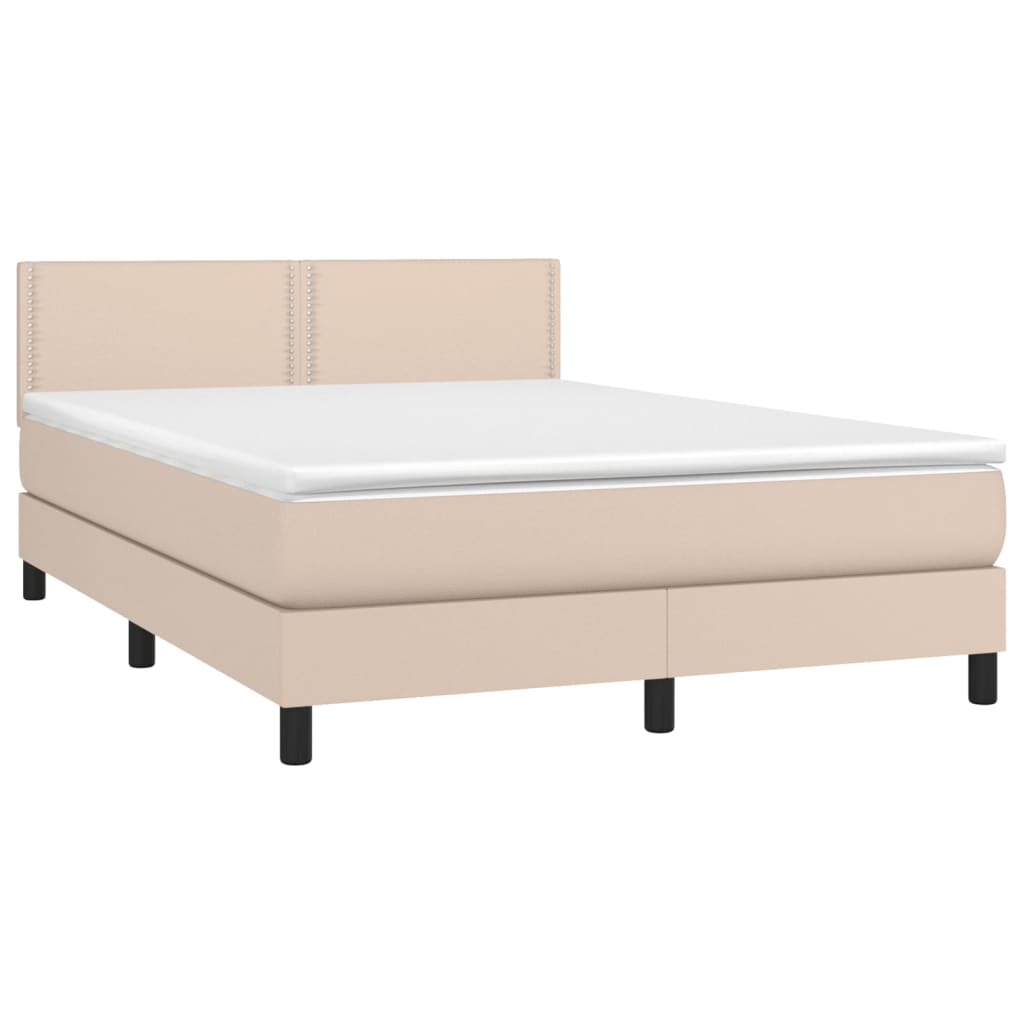 Κρεβάτι Boxspring Στρώμα&LED Καπουτσίνο 140x190 εκ. Συνθ. Δέρμα