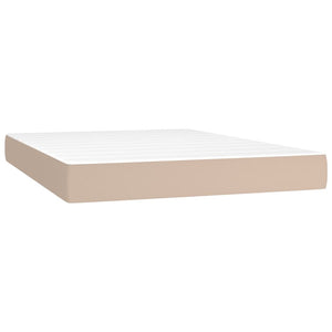 Κρεβάτι Boxspring Στρώμα&LED Καπουτσίνο 140x190 εκ. Συνθ. Δέρμα