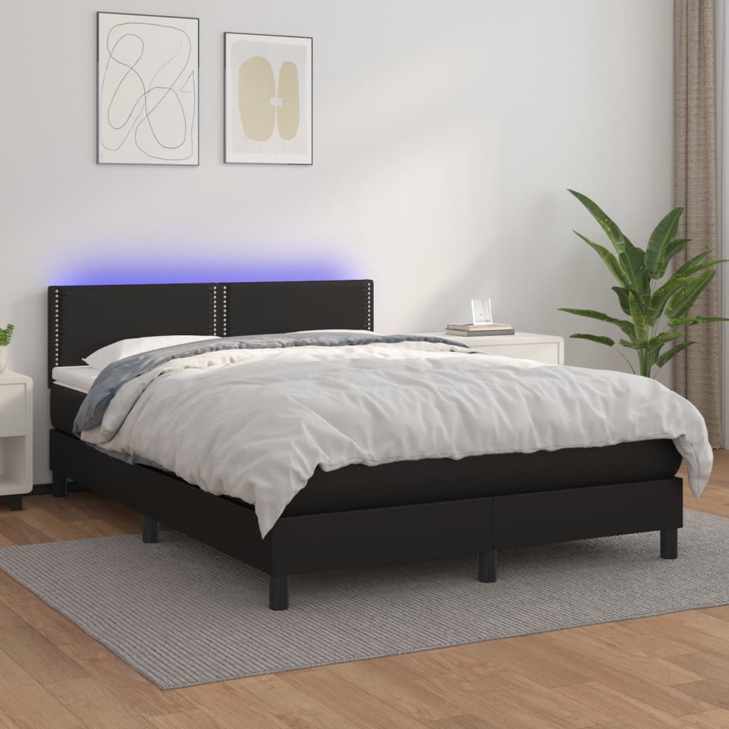 Κρεβάτι Boxspring με Στρώμα & LED Μαύρο 140x200 εκ. Συνθ. Δέρμα - Pakobazaar