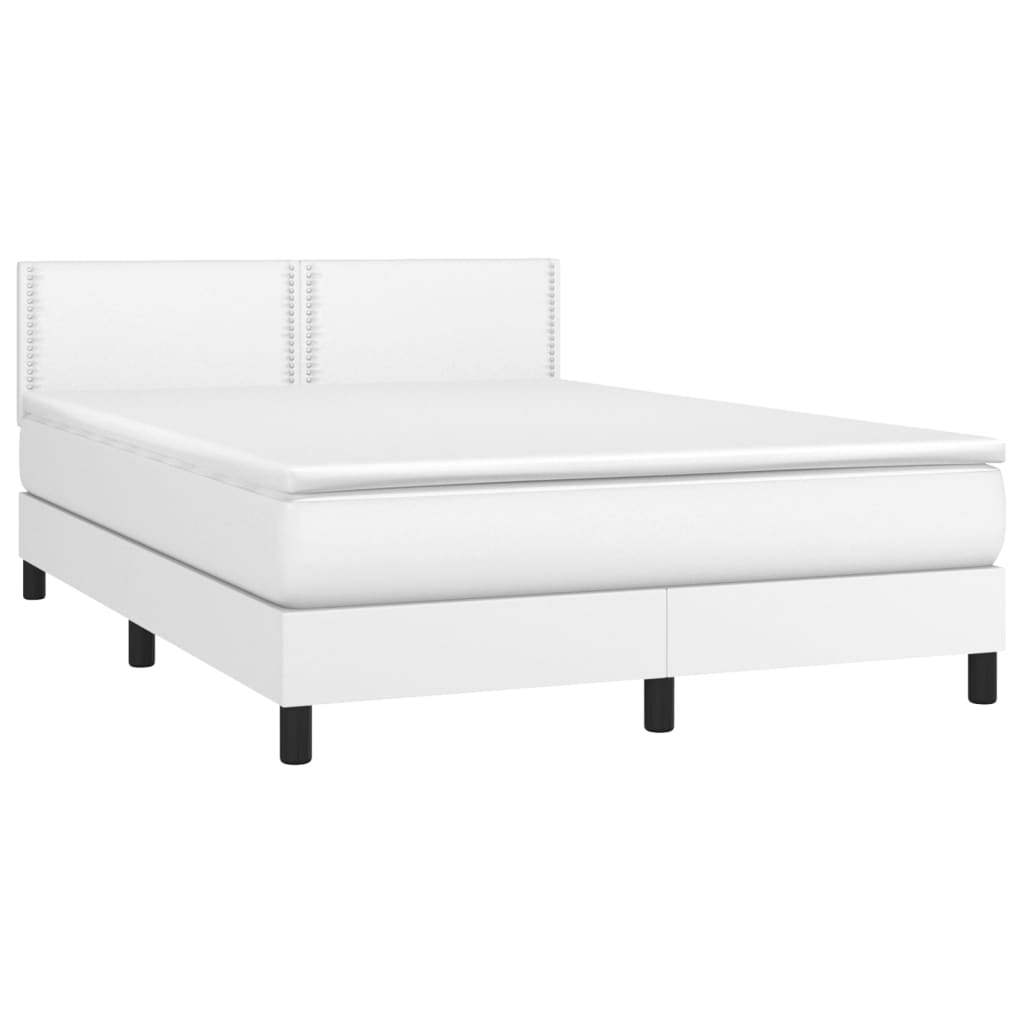 Κρεβάτι Boxspring με Στρώμα & LED Λευκό 140x200 εκ. Συνθ. Δέρμα - Pakobazaar