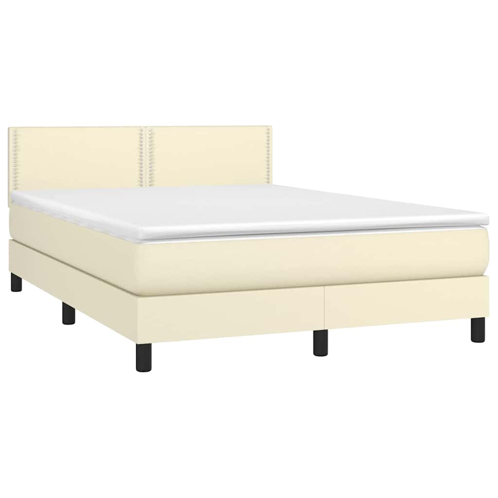 Κρεβάτι Boxspring με Στρώμα & LED Κρεμ 140x200 εκ. Συνθ. Δέρμα - Pakobazaar