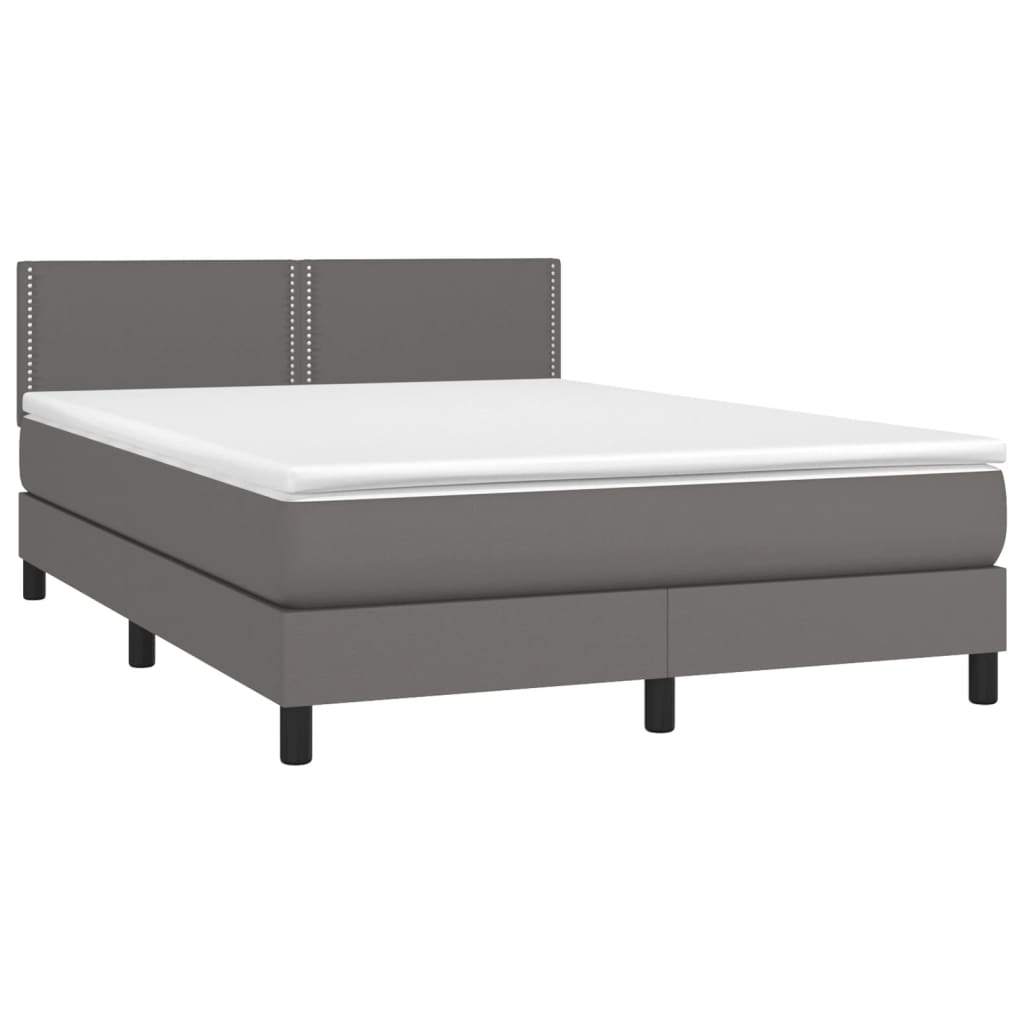 Κρεβάτι Boxspring με Στρώμα & LED Γκρι 140x200 εκ. Συνθ. Δέρμα
