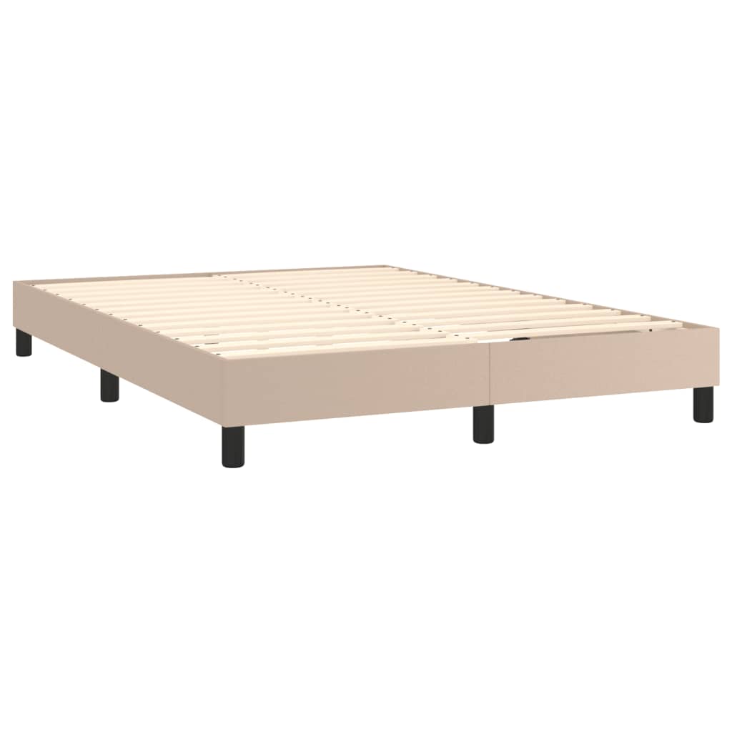 Κρεβάτι Boxspring Στρώμα&LED Καπουτσίνο 140x200 εκ. Συνθ. Δέρμα