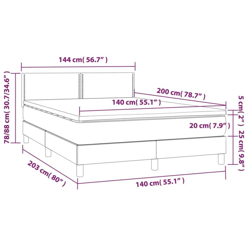 Κρεβάτι Boxspring Στρώμα&LED Καπουτσίνο 140x200 εκ. Συνθ. Δέρμα