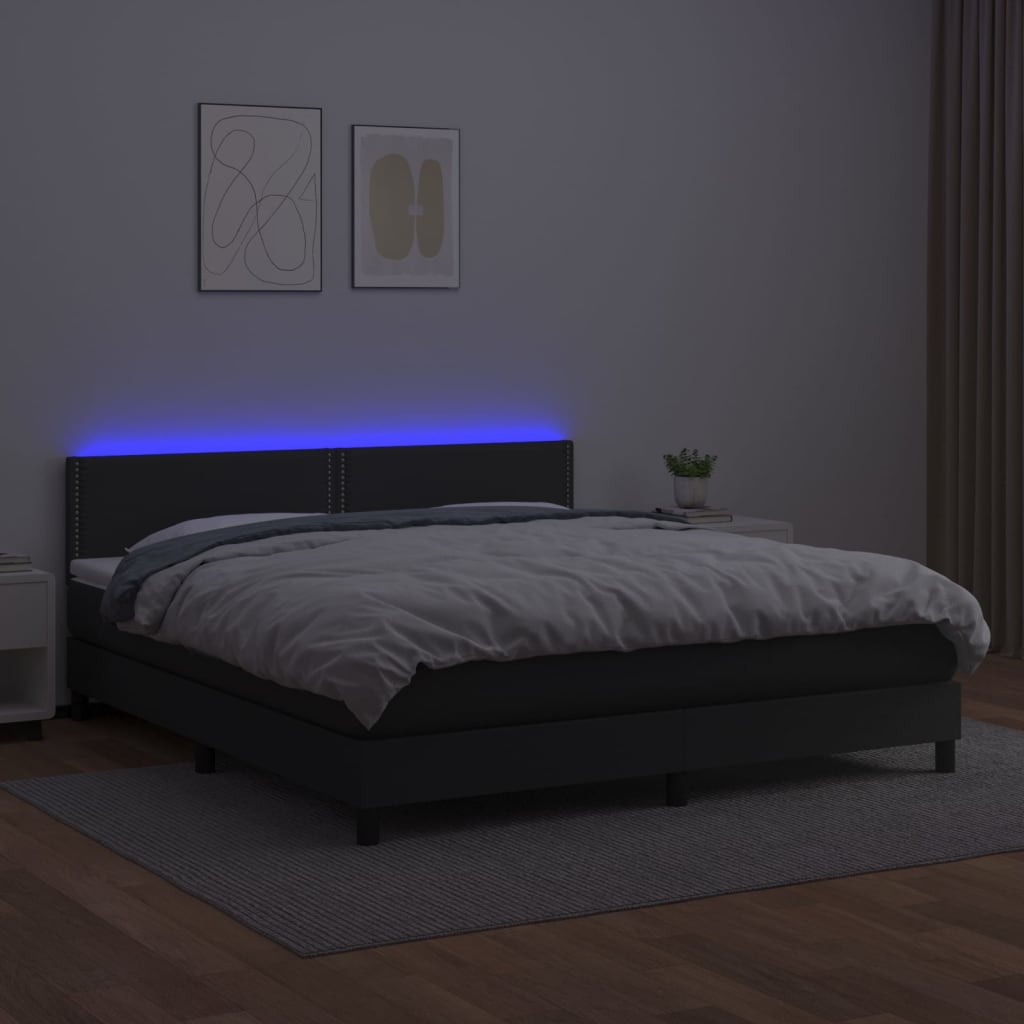 Κρεβάτι Boxspring με Στρώμα & LED Μαύρο 160x200 εκ. Συνθ. Δέρμα - Pakobazaar