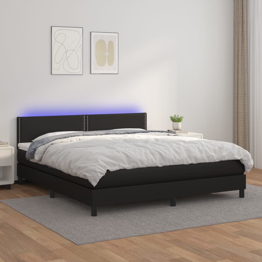 Κρεβάτι Boxspring με Στρώμα & LED Μαύρο 160x200 εκ. Συνθ. Δέρμα - Pakobazaar