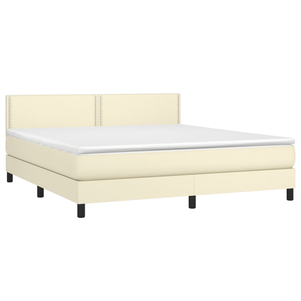 Κρεβάτι Boxspring με Στρώμα & LED Κρεμ 160x200 εκ. Συνθ. Δέρμα - Pakobazaar