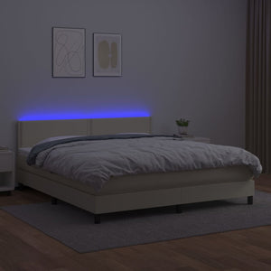 Κρεβάτι Boxspring με Στρώμα & LED Κρεμ 160x200 εκ. Συνθ. Δέρμα - Pakobazaar