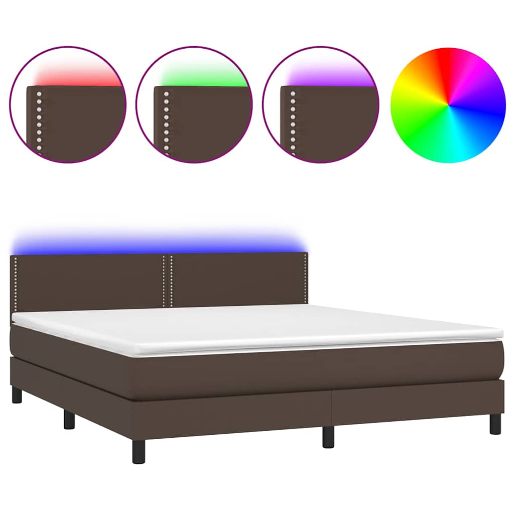 Κρεβάτι Boxspring με Στρώμα & LED Καφέ 160x200 εκ. Συνθ. Δέρμα - Pakobazaar