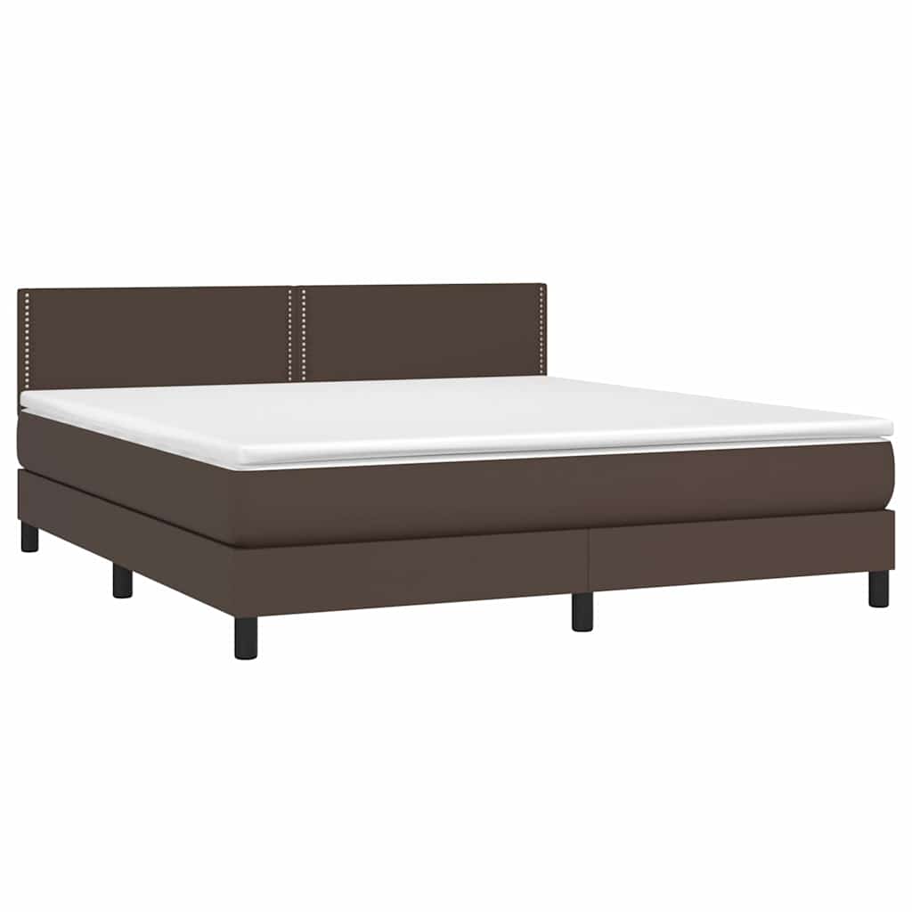 Κρεβάτι Boxspring με Στρώμα & LED Καφέ 160x200 εκ. Συνθ. Δέρμα - Pakobazaar