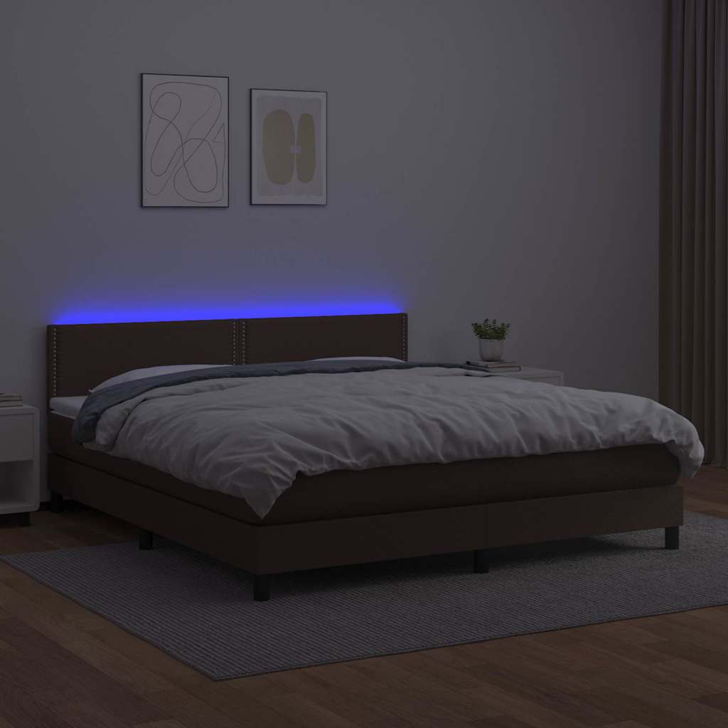 Κρεβάτι Boxspring με Στρώμα & LED Καφέ 160x200 εκ. Συνθ. Δέρμα - Pakobazaar