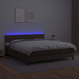 Κρεβάτι Boxspring με Στρώμα & LED Καφέ 160x200 εκ. Συνθ. Δέρμα - Pakobazaar