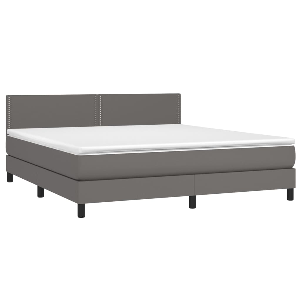 Κρεβάτι Boxspring με Στρώμα & LED Γκρι 160x200 εκ. Συνθ. Δέρμα