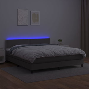 Κρεβάτι Boxspring με Στρώμα & LED Γκρι 160x200 εκ. Συνθ. Δέρμα