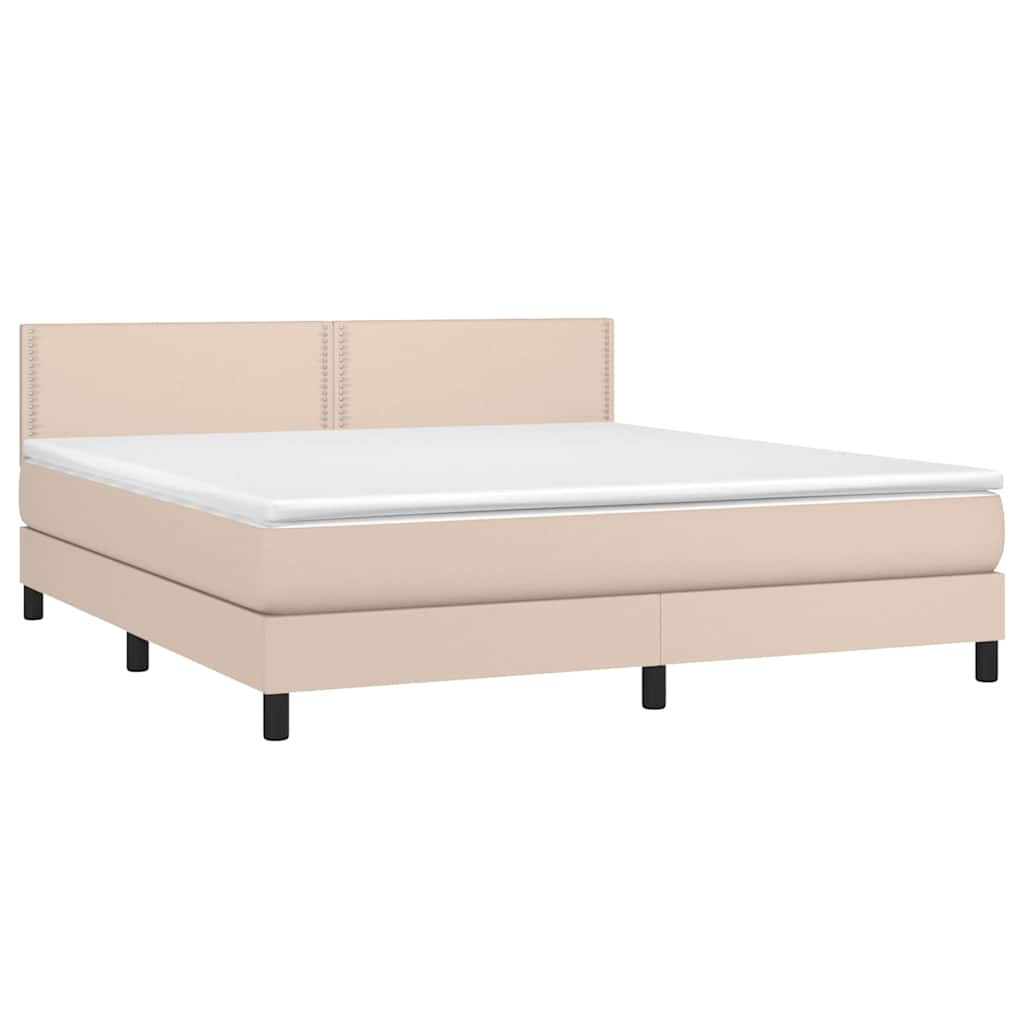 Κρεβάτι Boxspring Στρώμα&LED Καπουτσίνο 160x200 εκ. Συνθ. Δέρμα