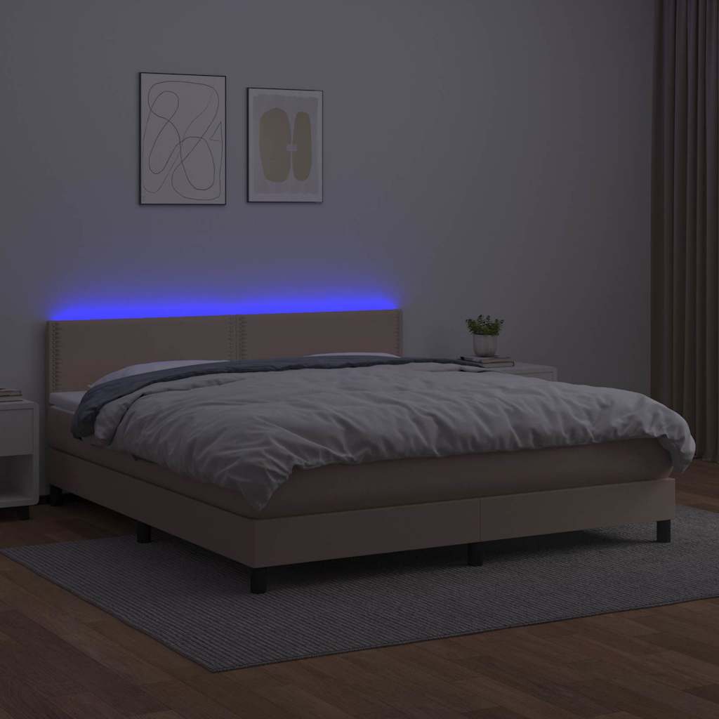 Κρεβάτι Boxspring Στρώμα&LED Καπουτσίνο 160x200 εκ. Συνθ. Δέρμα