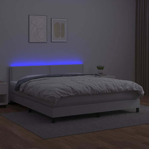Κρεβάτι Boxspring με Στρώμα & LED Λευκό 180x200 εκ. Συνθ. Δέρμα