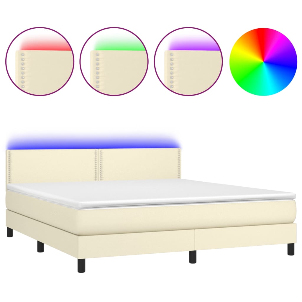Κρεβάτι Boxspring με Στρώμα & LED Κρεμ 180x200 εκ. Συνθ. Δέρμα - Pakobazaar