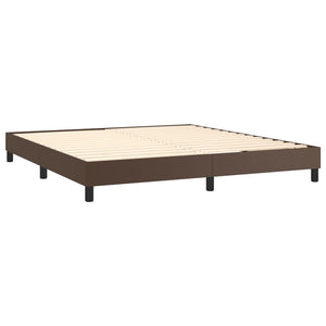 Κρεβάτι Boxspring με Στρώμα & LED Καφέ 180x200 εκ. Συνθ. Δέρμα