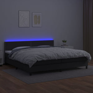 Κρεβάτι Boxspring με Στρώμα & LED Μαύρο 200x200 εκ. Συνθ. Δέρμα