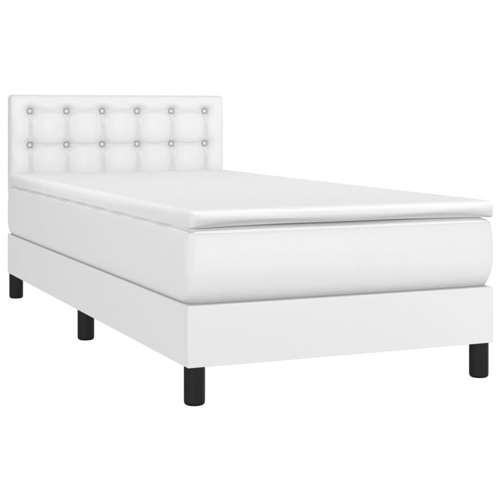 Κρεβάτι Boxspring με Στρώμα & LED Λευκό 80x200 εκ. Συνθ. Δέρμα