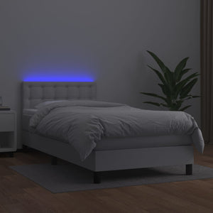 Κρεβάτι Boxspring με Στρώμα & LED Λευκό 80x200 εκ. Συνθ. Δέρμα