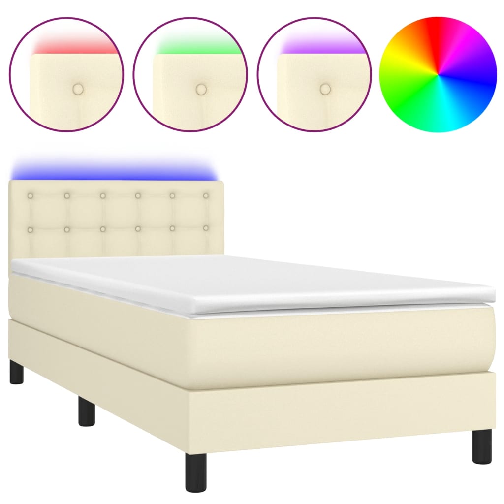 Κρεβάτι Boxspring με Στρώμα & LED Κρεμ 80x200 εκ. Συνθ. Δέρμα - Pakobazaar
