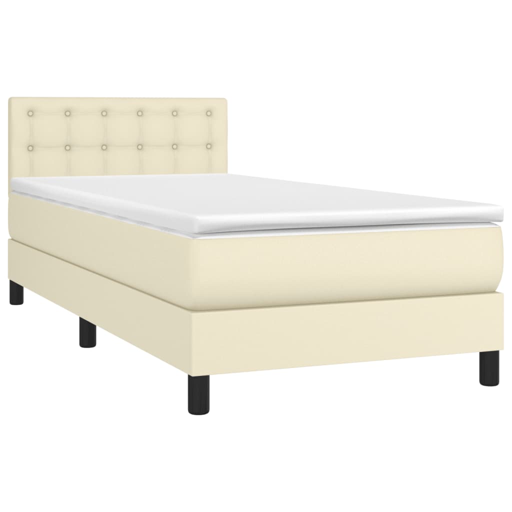 Κρεβάτι Boxspring με Στρώμα & LED Κρεμ 80x200 εκ. Συνθ. Δέρμα - Pakobazaar