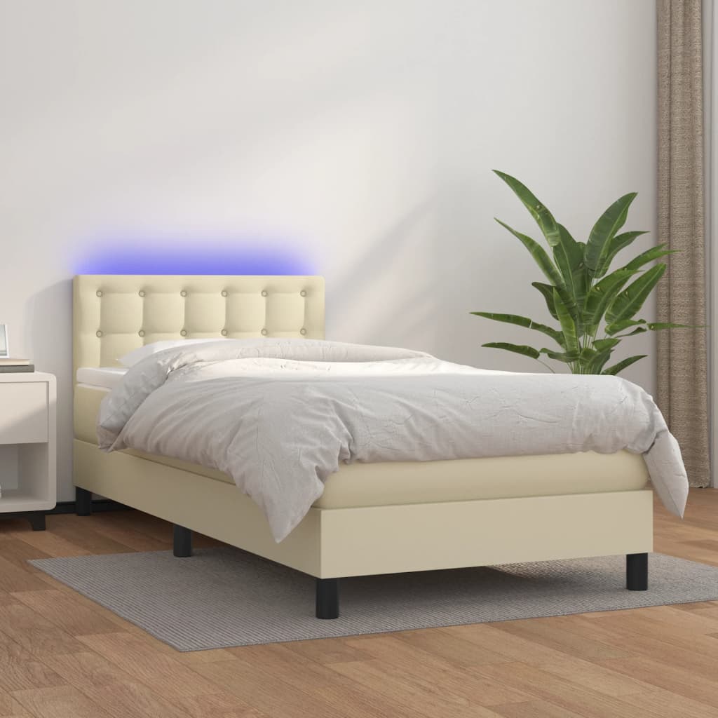 Κρεβάτι Boxspring με Στρώμα & LED Κρεμ 80x200 εκ. Συνθ. Δέρμα - Pakobazaar