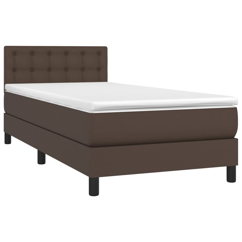 Κρεβάτι Boxspring με Στρώμα & LED Καφέ 80x200 εκ. Συνθ. Δέρμα