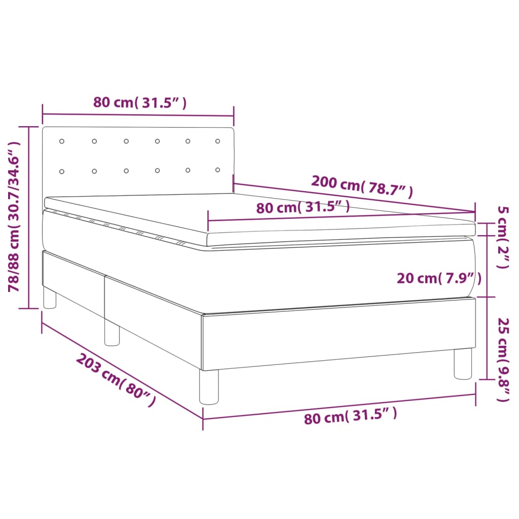 Κρεβάτι Boxspring με Στρώμα & LED Καφέ 80x200 εκ. Συνθ. Δέρμα