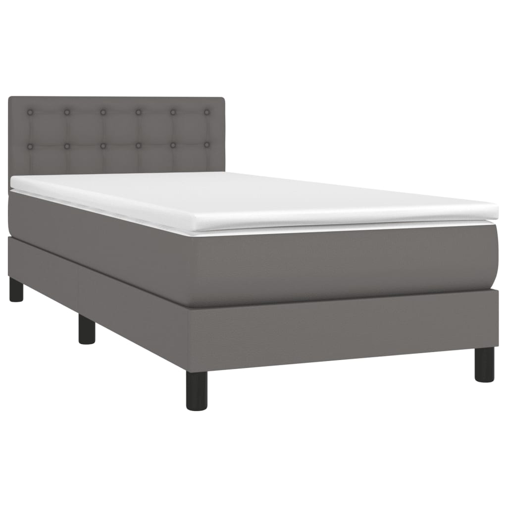 Κρεβάτι Boxspring με Στρώμα & LED Γκρι 80x200 εκ. Συνθ. Δέρμα - Pakobazaar