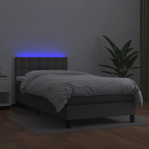 Κρεβάτι Boxspring με Στρώμα & LED Γκρι 80x200 εκ. Συνθ. Δέρμα - Pakobazaar