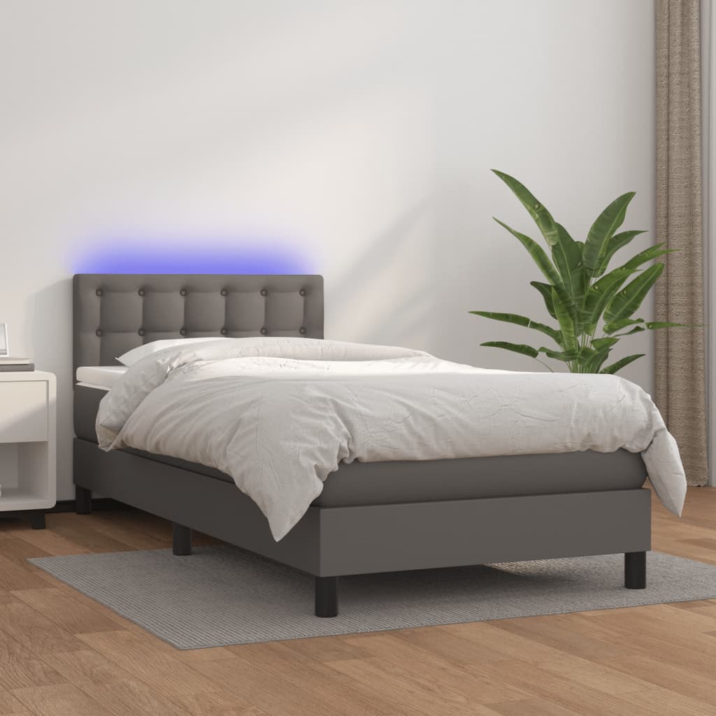 Κρεβάτι Boxspring με Στρώμα & LED Γκρι 80x200 εκ. Συνθ. Δέρμα - Pakobazaar
